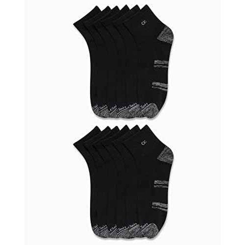 Calvin Klein Mens Quarter Socks - 12 Pack Breathable Soft Cushioned Quarter Cut Athletic Ankle Socks for Men