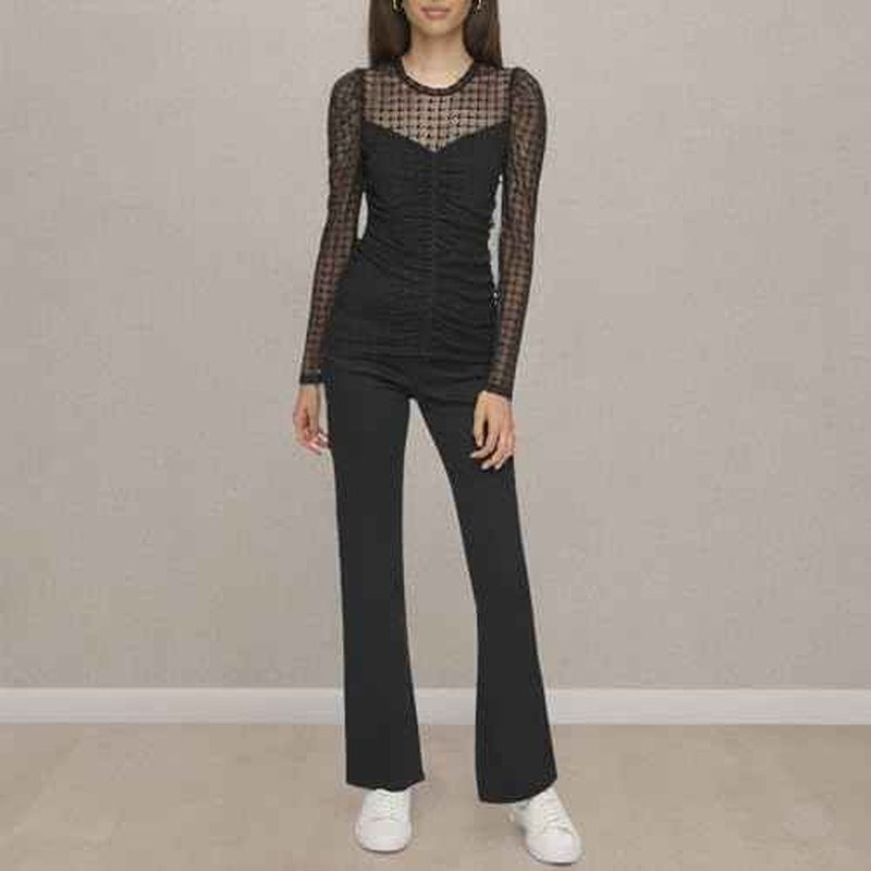 KARL LAGERFELD Womens Houndstooth Mesh Long Sleeve Blouse