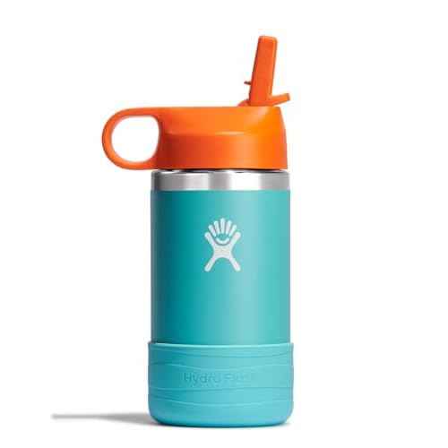 Hydro Flask Kids Water Bottle for School - Stainless Steel and Insulated with Straw Cap - 12 Oz in Seaspray Blue
