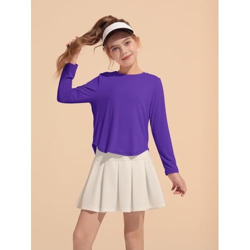 Haloumoning Girls Athletic Shirts Kids Long Sleeve Active Sports T Shirts Quick Dry Tunic Tops Basic Tees 5-14 Years