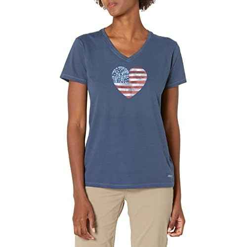 Life is Good Women's Crusher Tee, Short Sleeve Cotton Graphic T-Shirts, Watercolor Flag Heart