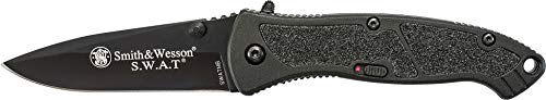 Smith & Wesson SWATMB 7.5in High Carbon Stainless Steel Assisted Opening Knife with 3.2in Drop Point Blade and Aluminum Handle for Outdoor, Tactical, Survival and EDC, Black