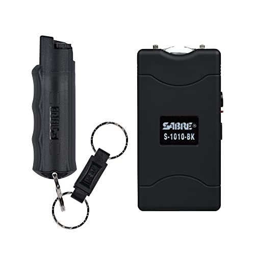 SABRE Pepper Spray for Self Defense, 2-in-1 Stun Gun and Flashlight, 25 Bursts of Max Strength OC Spray, Finger Grip, 0.54 fl oz, 1.160 µC Charge, 120 Lumens, Rechargeable, Safety Switch, Holster