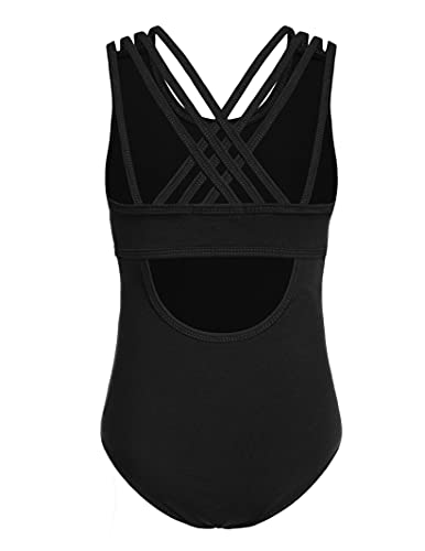 Arshiner Girls Ballet Leotards Toddler Dance Gymnastic Outfits Crisscross Straps Sleeveless Tank Dancewear,Black,5-6 Years