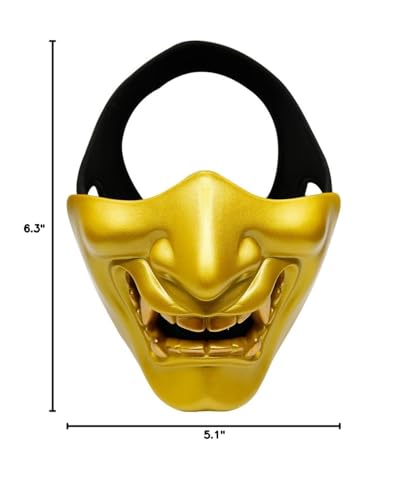 Aoutacc Airsoft Half Face Masks, Evil Demon Monster Kabuki Samurai Hannya Oni Half Face Protective Masks Masquerade Ball, Party, Halloween, Cs War Game (Gold)