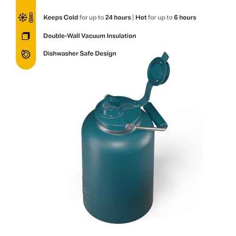 RTIC 1 Gallon Outback Jug, Stainless Steel, Insulated Water Bottle with Lid and Handle, BPA-Free, Double Wall Vacuum Insulation, Ceramic Lined, Marine