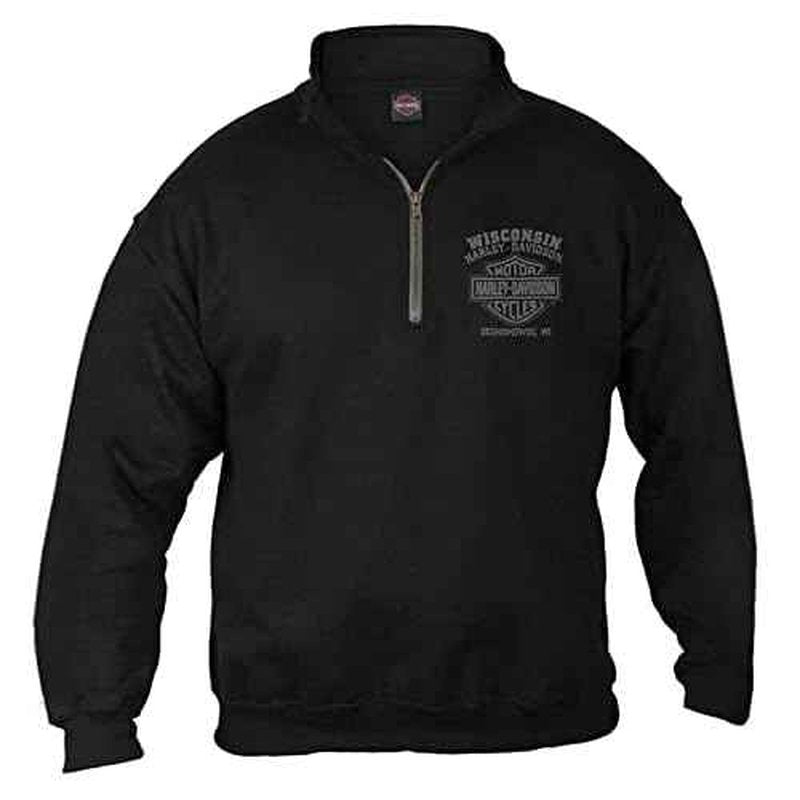 Harley-Davidson Men's Ghoulish Skull 1/4 Zip Cadet Pullover Sweatshirt - Black