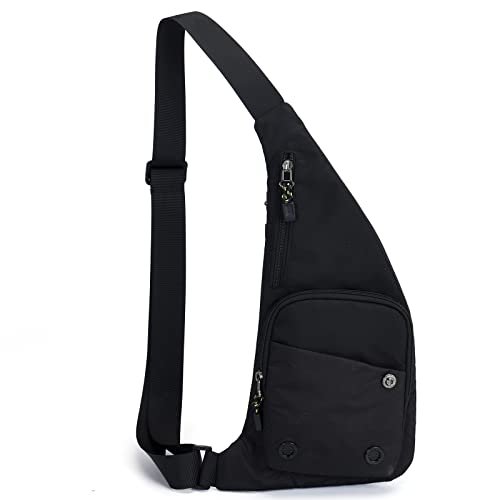 Peicees Sling Bag for Men Women Shoulder Bag Sling Backpack Durable Chest Bag for Running Camping Exercise Outdoor (S_Black)