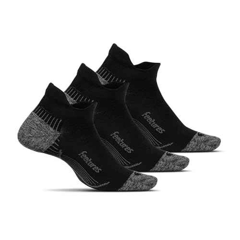Feetures Plantar Fasciitis Relief Sock Light Cushion No Show Tab - Targeted Compression Sock for Women & Men - Medium, Black (3 Pair)