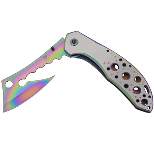 Snake Eye Tactical 12" Jumbo Huge Heavy Duty Ultra Smooth One Hand Opening Folding Pocket Knife Limited Edition Collectors Knife - Ideal for Recreational Work Hiking Camping (Rainbow)