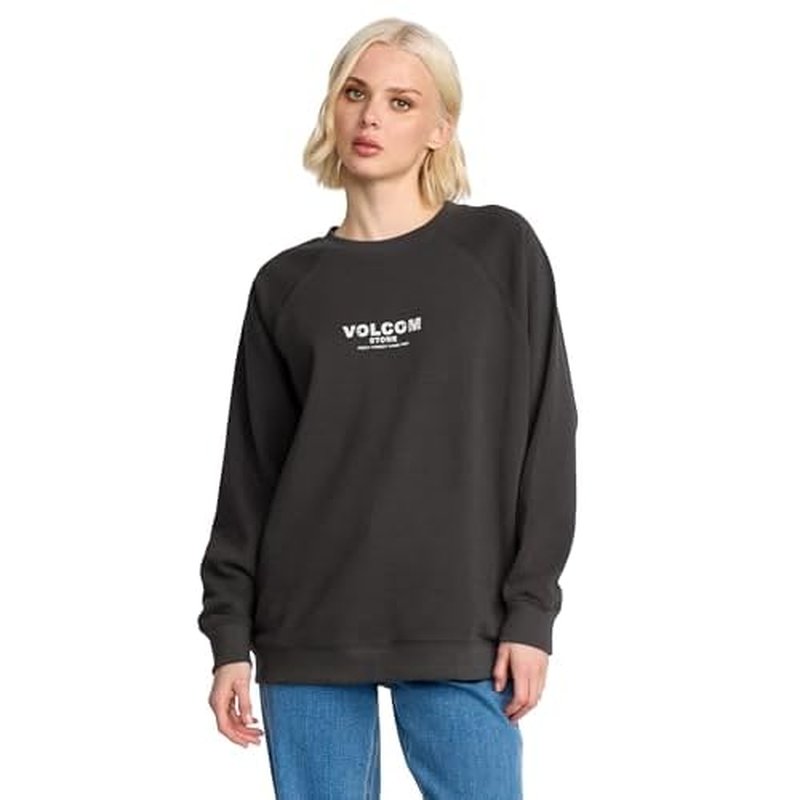 Volcom womens Boyfriend Crew Fleece Sweatshirt ? Raglan Sleeve Boyfriend Fit Crewneck With Chest Screenprint