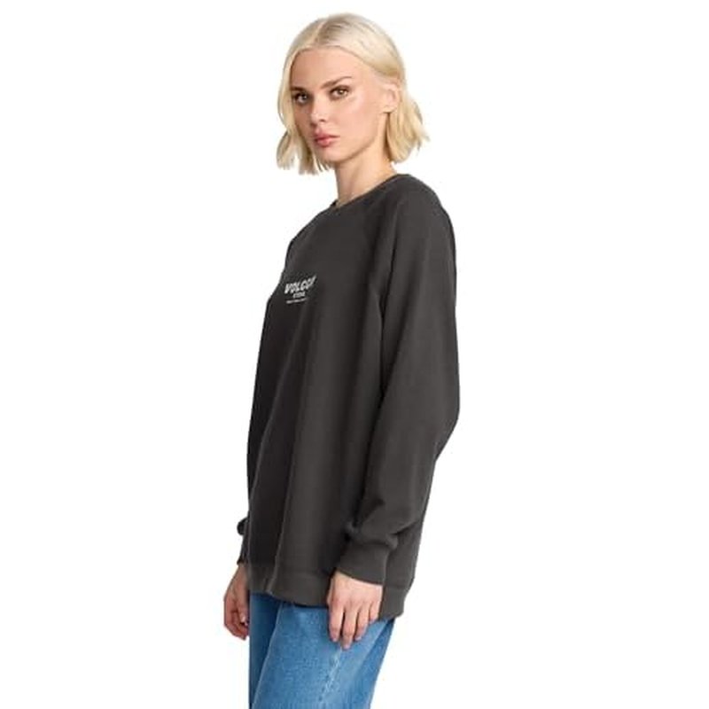 Volcom womens Boyfriend Crew Fleece Sweatshirt ? Raglan Sleeve Boyfriend Fit Crewneck With Chest Screenprint