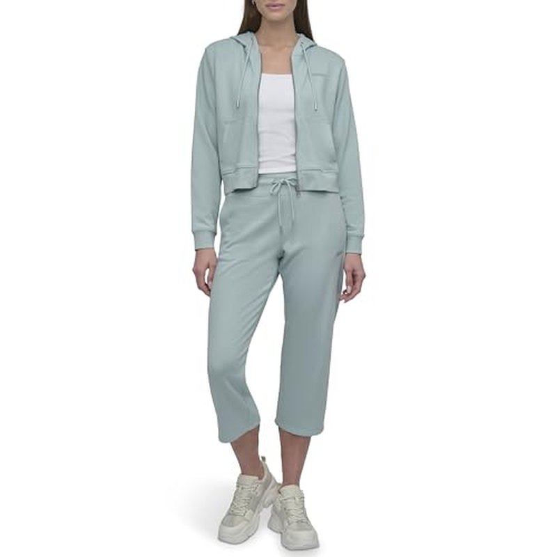 DKNY Women's Mini Stud Logo Cropped Sweatpant