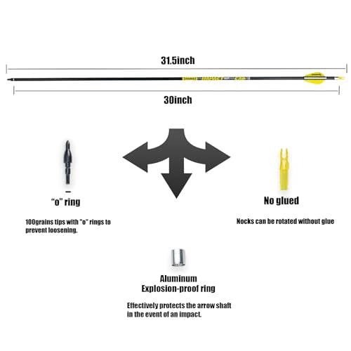 BOWSOUL Carbon Arrows 12pk 100% Pure Carbon Hunting Arrows Target Practice Arrows with Removable Tips for Compound Bow & Recurve Bow (SP300, 30inch)