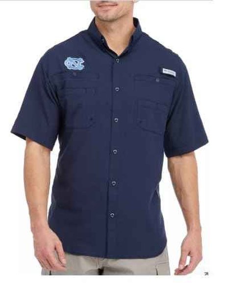 Columbia Men's Collegiate Tamiami Short Sleeve Shirt, NC - Collegiate Navy, Medium