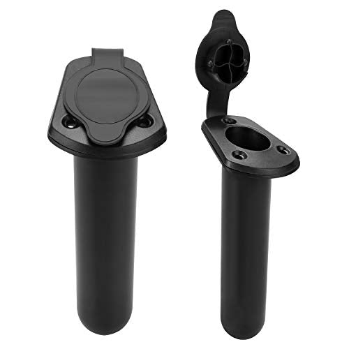 QKURT 2 Pack Kayak Deck Fishing Boat Rod Holder and Cap Cover, Plastic Fishing Tackle Accessory Tool, Fish Boat Accessories, Black