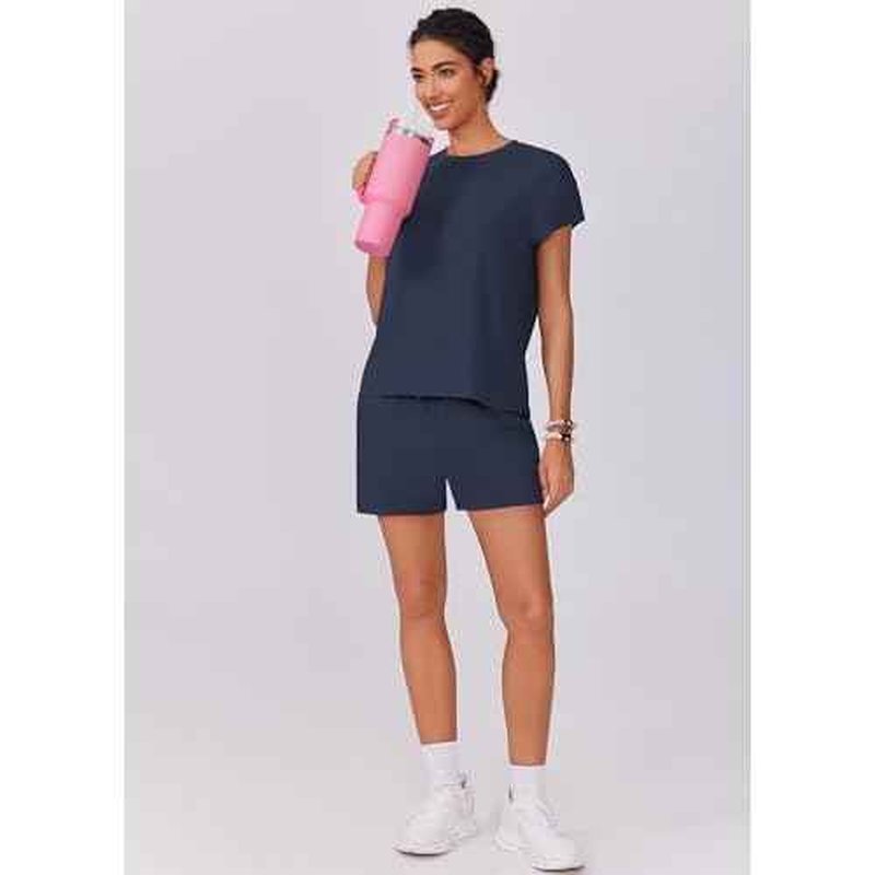 PINSPARK 2 Piece Sets for Women Summer Crewneck Matching Shorts Lounge Set with Pockets Casual Travel Outfits 2025 Trendy