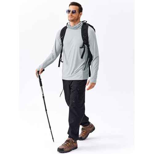 PINSPARK Men's Sun Protection Hoodie with Mask UPF 50+ UV Long Sleeve Shirt Men Rash Guard Performance Fishing Hiking Shirt