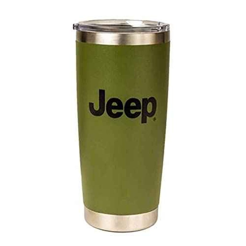 Jeep Text and Grill Powder Coated Camper Mug | Stainless Steel Travel Mug (Green, 20 OZ)