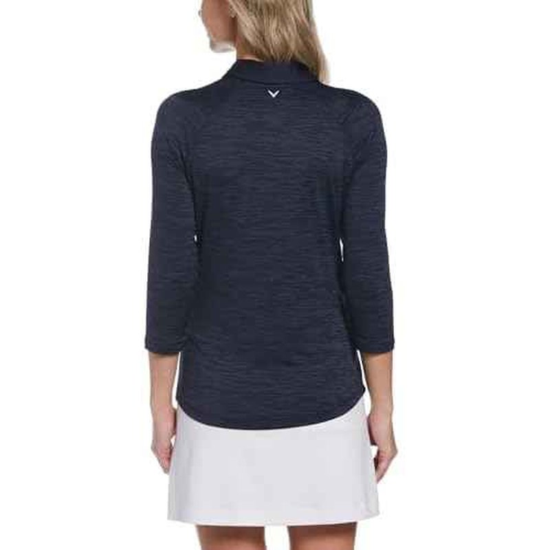 Callaway Women's 3/4 Sleeve Space Dye Golf Polo, Stretch Seams, Moisture-Wicking, Sun Protection, Textured Recycled Fabric