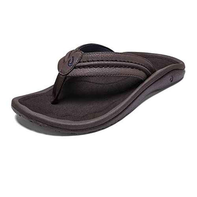 OLUKAI Hokua Men's Beach Sandals, Quick-Dry Flip-Flop Slides, Water Resistant & Wet Grip Rubber Soles, Compression Molded Footbed & Soft Comfort Fit