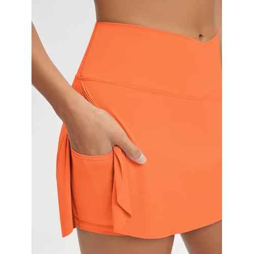 ODODOS Women's Tennis Skirts with Pockets Crossover High Waist Built-in Shorts Athletic Golf Skorts