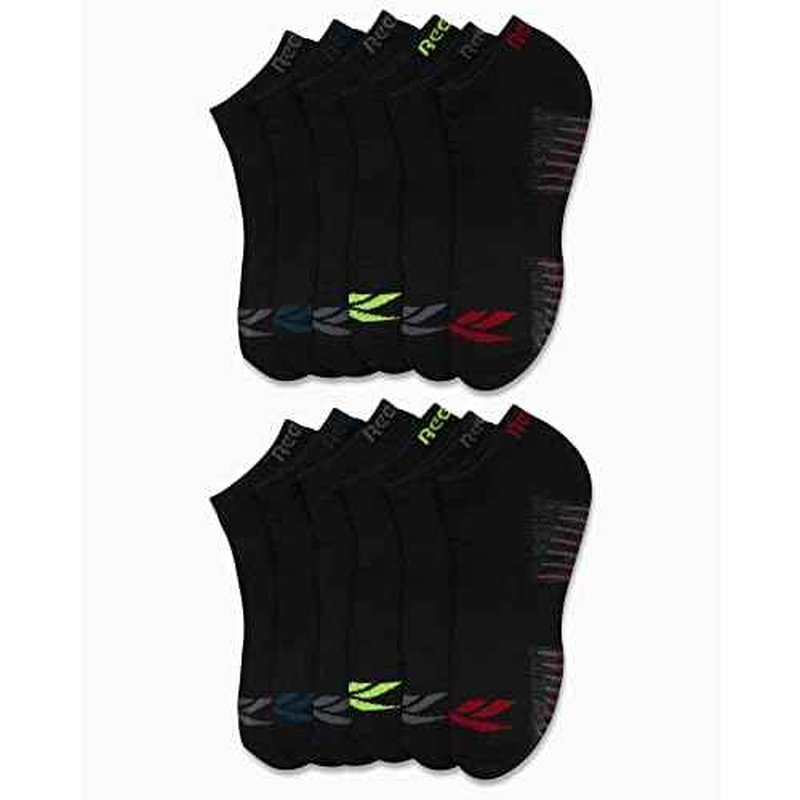 Reebok Boys' Low Cut Socks - 12 Pack Stretch Performance No Show Socks with Arch Support - Cushioned Athletic Socks for Boys