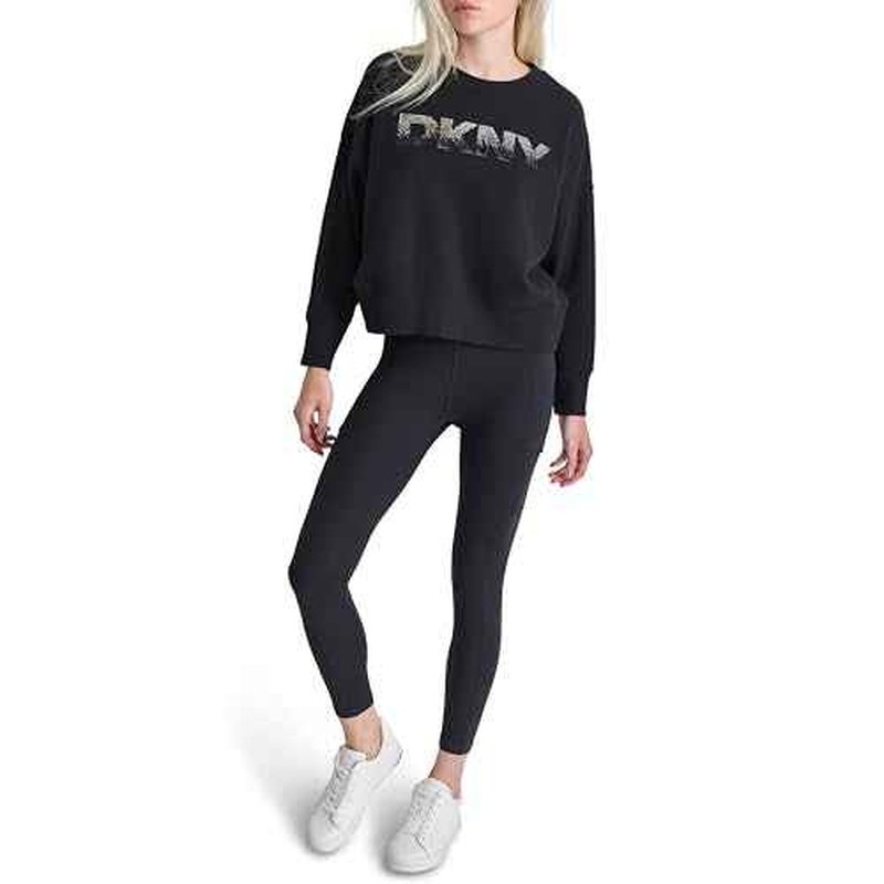 DKNY womens Ombre Sequin Logo Crewneck Sweatshirt