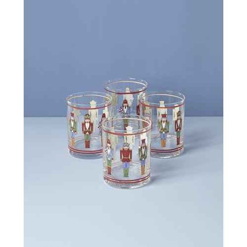 Lenox 896921 Nutcracker Double Old Fashioned Glasses, Set of 4, Assorted, Christmas Drinkware, Holiday Hosting