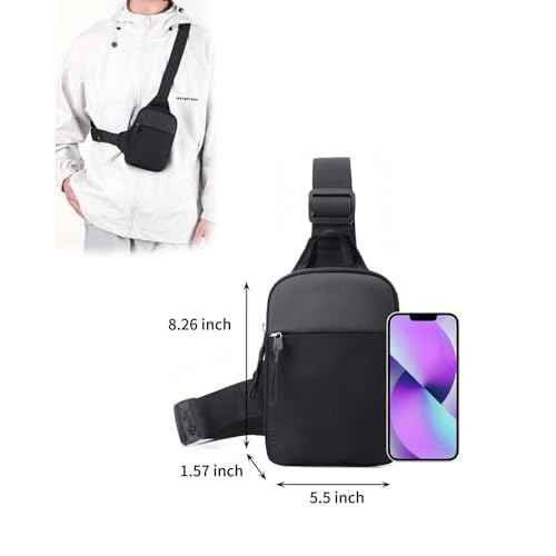 Crossbody Bag for Men Women Waterproof Sling Bag Casual Portable Chest Bag for Travel Workout Hiking Mini Sling Bag Black