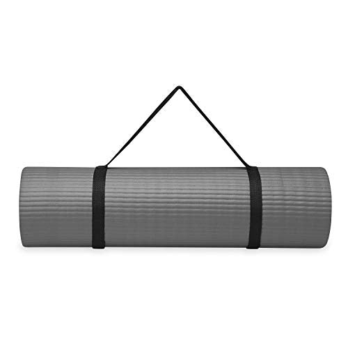 Gaiam Essentials Thick Yoga Mat Fitness & Exercise Mat with Easy-Cinch Carrier Strap, Grey, 72"L X 24"W X 2/5 Inch Thick, 10mm