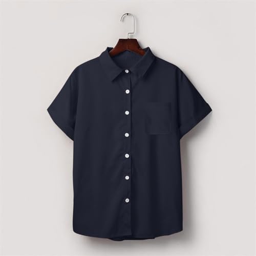 Summer Button Down Shirts for Women Short Sleeve Shirts V Neck Tops Collared Work Blouses with Pockets