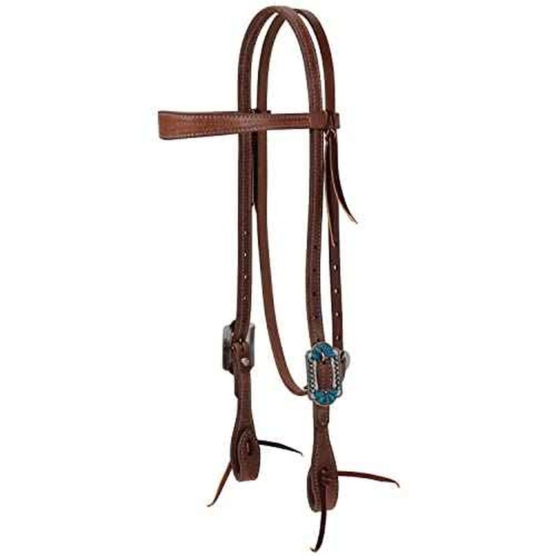 Weaver Leather ProTack Headstall with Designer Hardware, Slim Browband, Turquoise Flower