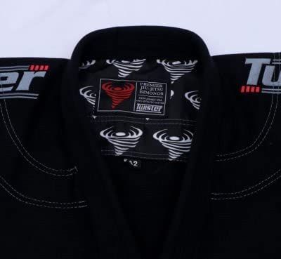 Twister Grey 3.0 Brazilian Jiu Jitsu Gi Preshrunk Pearl Weave 475gram free white belt (Black) (A4)