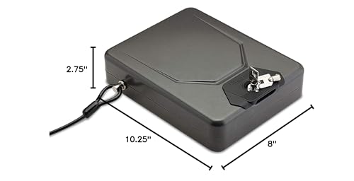 Hornady Alpha Elite Portable Lock Box for Guns and Valuables – Includes 2 Keys and 4 Foot Steel Cable – Thick 16-Gauge Steel, An Ideal Car Lock Box or Truck Safe – Black, 10.25 x 8 x 2.75 Inches