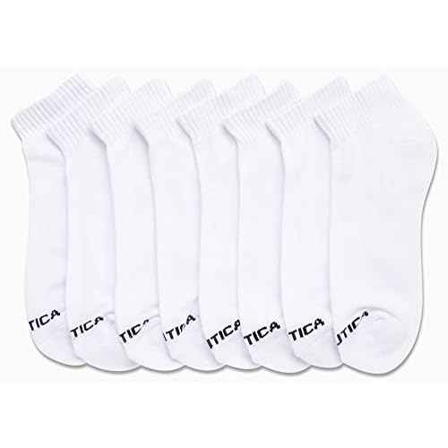 Nautica Mens Quarter Socks - 8 Pack Comfort Stretch Cushioned Moisture-Wicking Athletic Ankle Socks for Men (Sizes: 6-12.5), Size 6-12.5, White