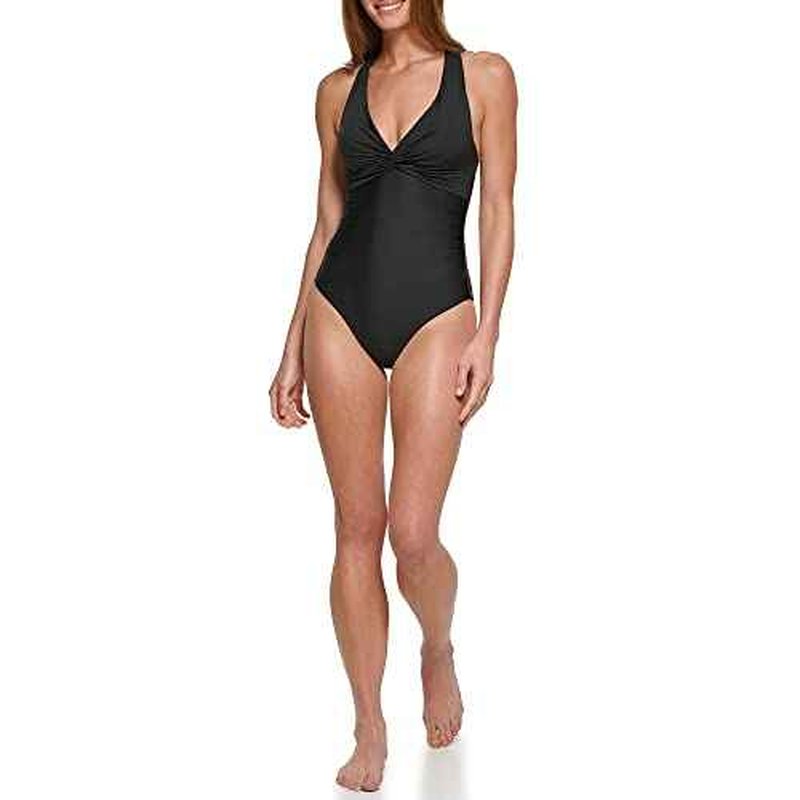 Calvin Klein Women's Standard V-neck Twist Front Tummy Control One Piece Swimsuit