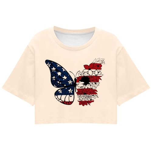 Orders Placed by Me Recently 4th of July Crop Tops for Women American Flag Patriotic Cropped T-Shirts USA Short Sleeve Memorial Day Oversized Independence Day Blouses