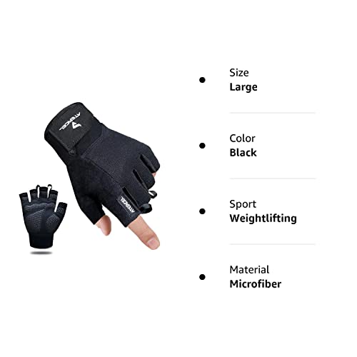 ATERCEL Workout Gloves for Men and Women, Exercise Gloves for Weight Lifting, Cycling, Gym, Training, Breathable and Snug fit (Black, L)