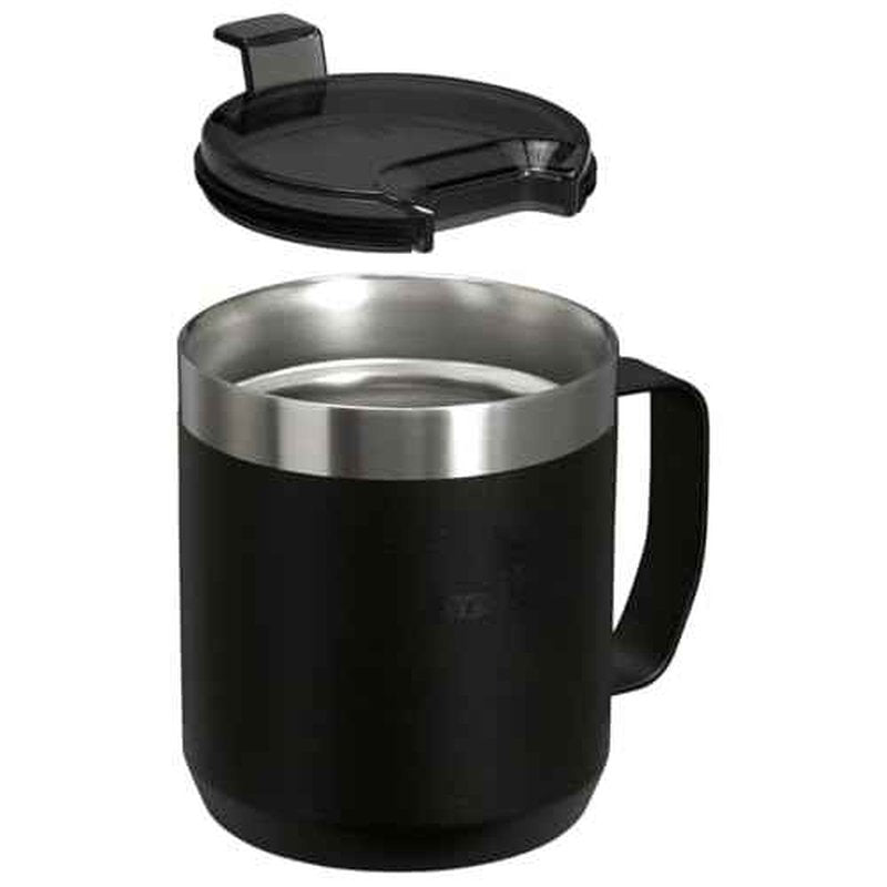 STANLEY Stay-Hot Camp Mug 12 oz | Press Fit Drink Through Lid | Cup for Coffee, Tea and Drinks | Insulated Stainless Steel Coffee Mug | BPA-Free | Black 2.0