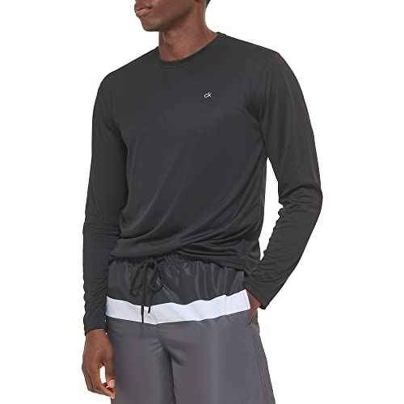 Calvin Klein Men's Standard Light Weight Quick Dry Long Sleeve 40+ UPF Protection Active Top, Black, X-Large