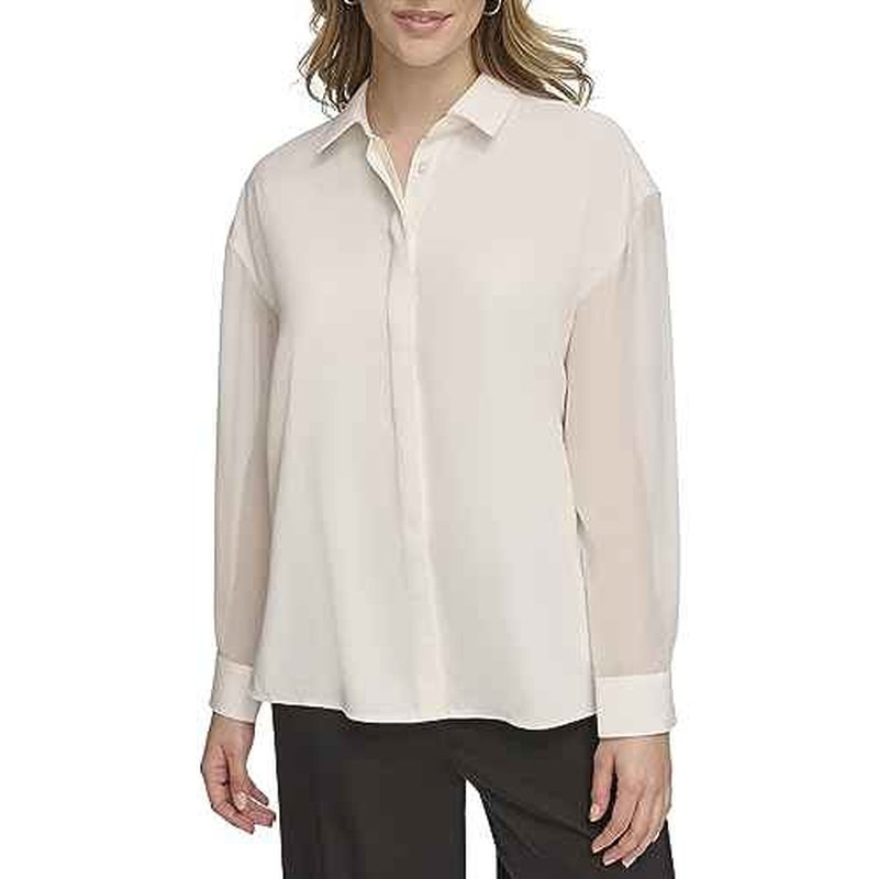 Calvin Klein Women's Button Front Long Sleeve Blouse