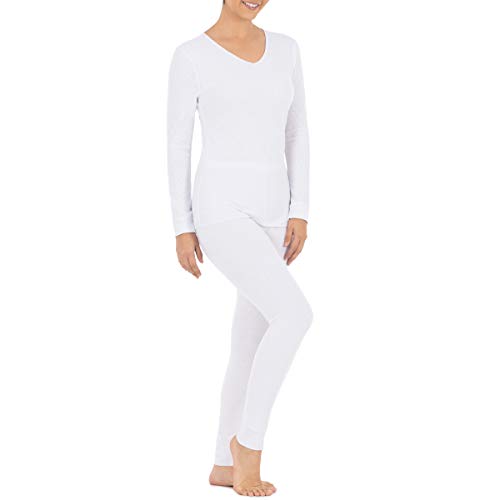 Fruit of the Loom Women's Micro Waffle Thermal V-Neck, White, X-Large