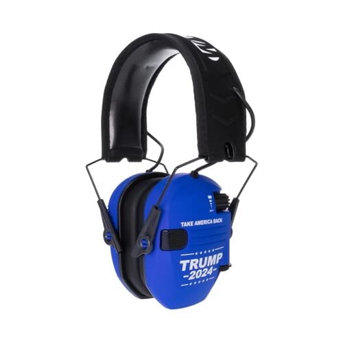 Walker's Razor Slim Shooting Earmuffs-Take America Back Series (Trump 2024, Blue) Bundle with Hearing Protective Case