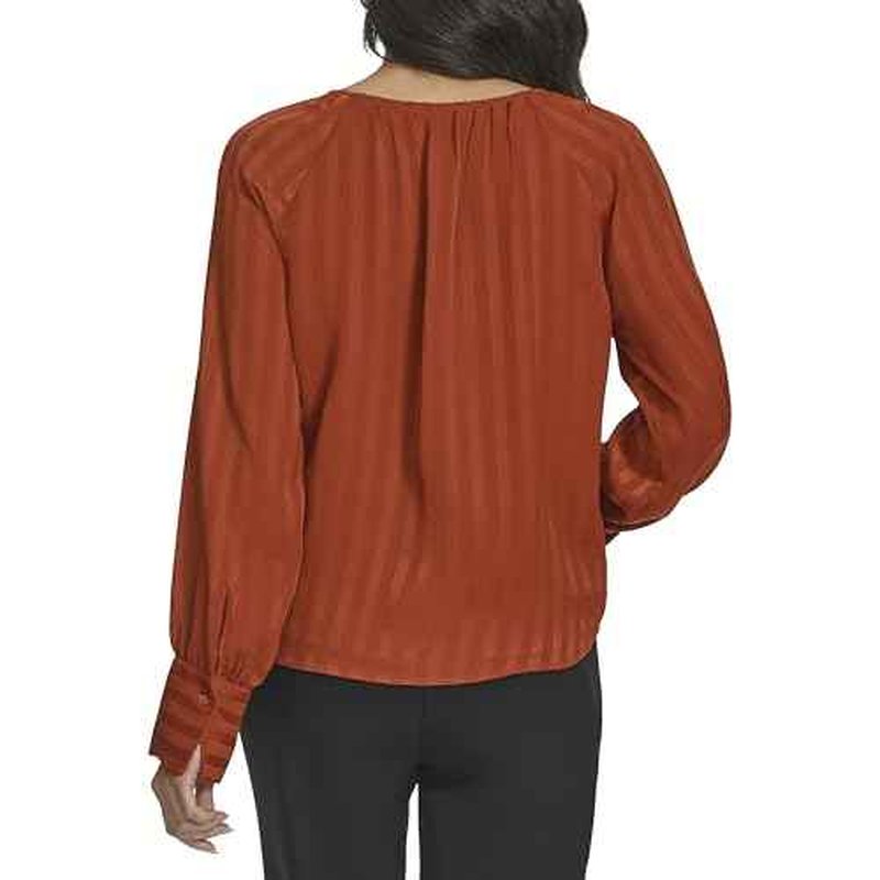 Calvin Klein Womens Long Sleeve V Neck Blouse