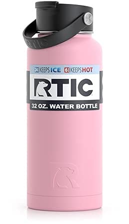 RTIC 32 oz Vacuum Insulated Bottle, Metal Stainless Steel Double Wall Insulation, BPA Free Reusable, Leak-Proof Thermos Flask for Water, Hot and Cold Drinks, Travel, Sports, Camping, Flamingo