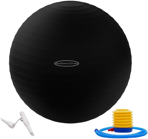 Signature Fitness Anti-Burst and Slip Resistant Exercise Ball Yoga Ball Fitness Ball Birthing Ball with Quick Pump, 2,000-Pound Capacity, Black, 19-22 inch, M (Pack of 1)