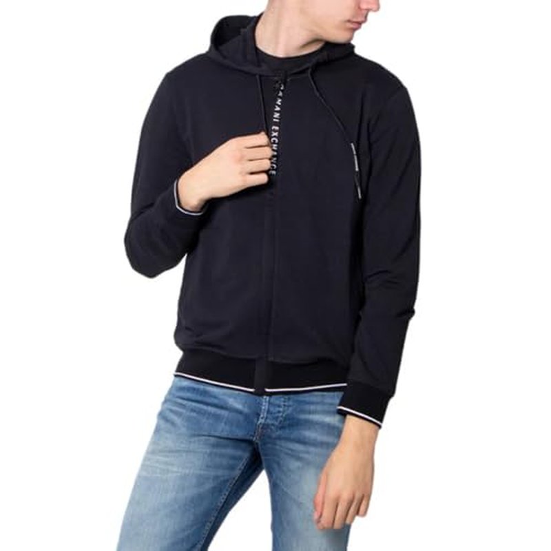 Armani Exchange Men's Logo Regular Fit Stretch Cotton Zip Up Hooded Sweatshirt, Black, X-Large