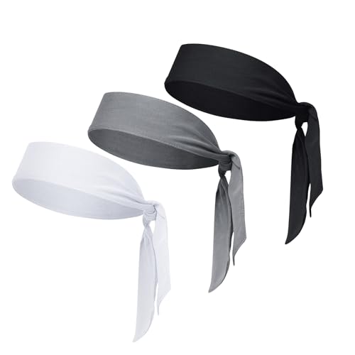 Sucrain 3pcs Head Ties Headband Sports Sweatband Adjustable Ninja Karate Head Band Sweat Wicking Workout Headband for Men Women Basketball, Running, Tennis, Athletics