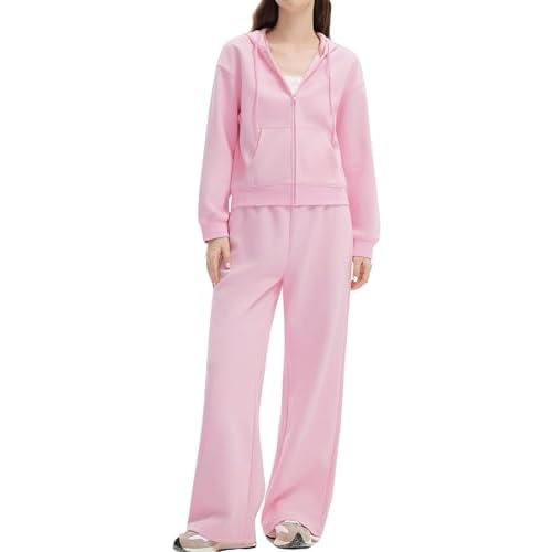 SUUKSESS Womens 2 Piece Sweatsuits Outfits Zip Up Hoodie Tracksuit Straight Wide Leg Sweatpant Lounge Matching Sets